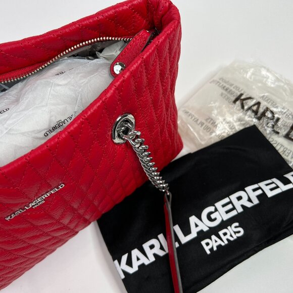 Karl Lagerfeld Paris Womens Karolina Chain Tote Bag, Crimson - Picture 7 of 9